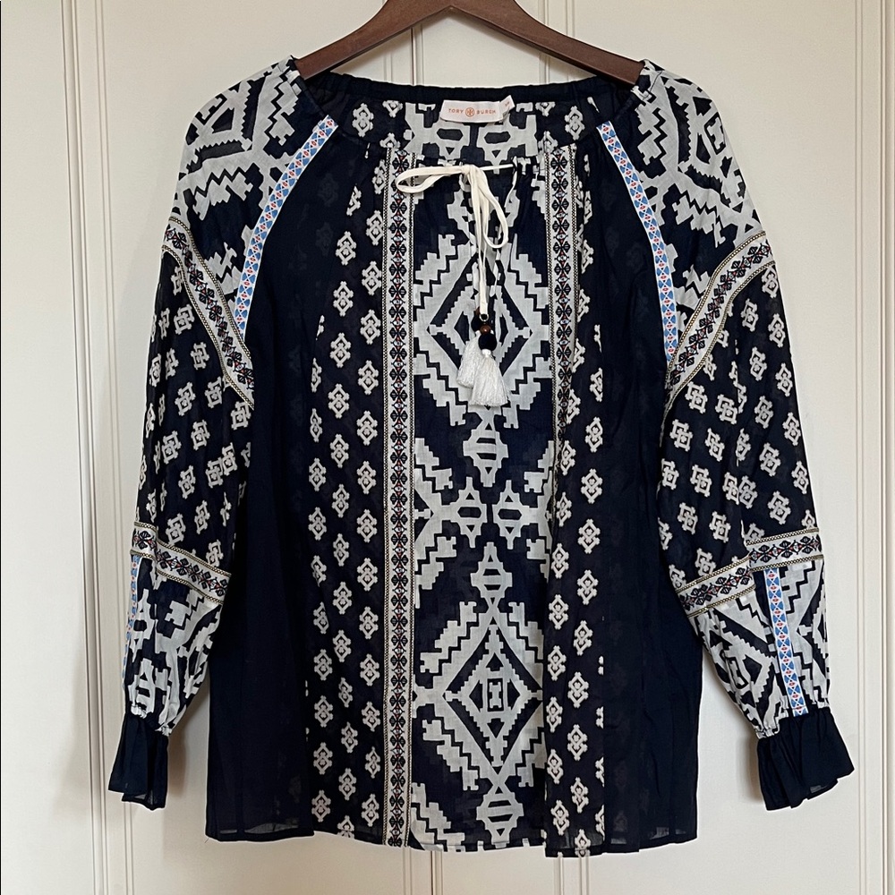 Tory Burch Black and White Patterned Blouse